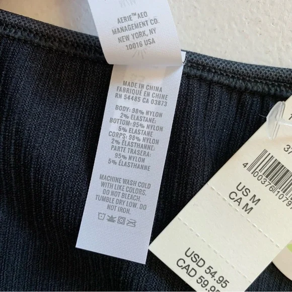 Aerie Offline Black Seamless Cable Cropped Square Neck Long Sleeve Top NWT - Picture 8 of 12